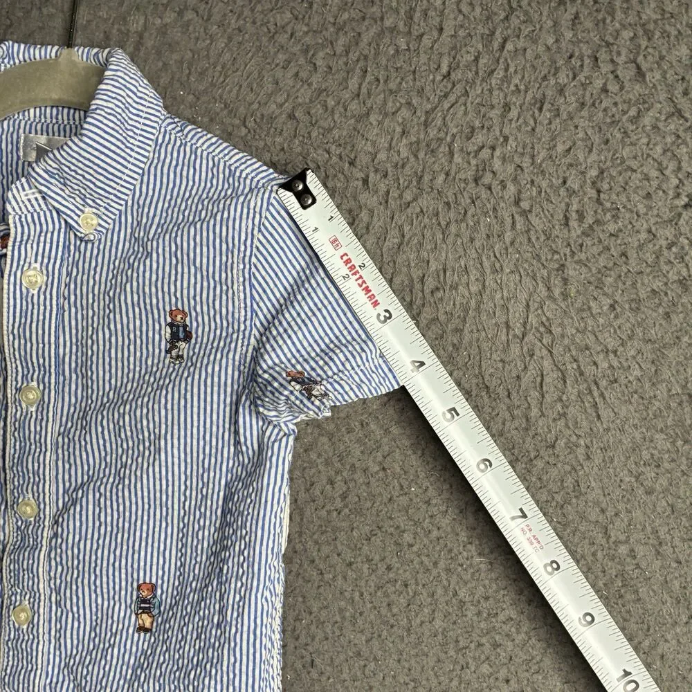 Ralph Lauren Polo Bear One-Piece Romper Seersucker Short Sleeve Baby Size 12M